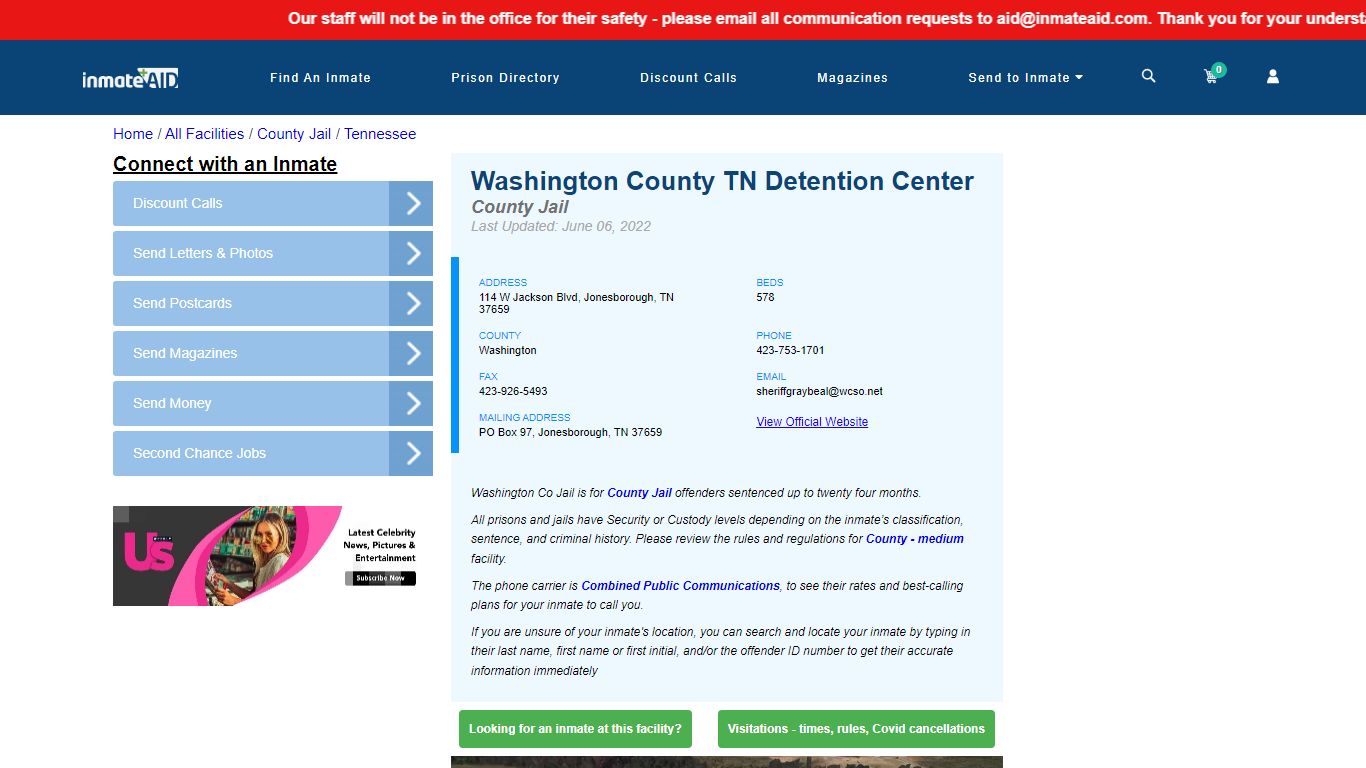 Washington County TN Detention Center - Inmate Locator ...